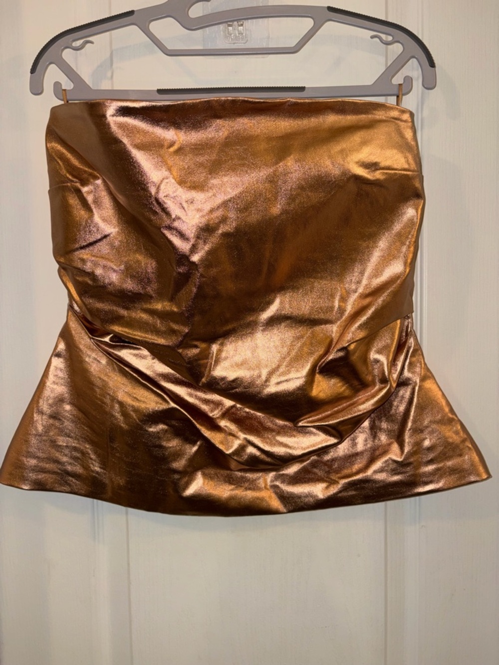 Zara Metallic Copper Strapless Top